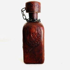 Vintage Leather Covered Wrapped Spanish Wine Decanter Wine Bottle Empty